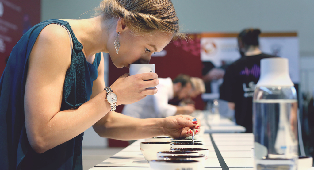 Esther Maasdam of Manhattan Coffee Roasters in The Netherlands deep in concentration.